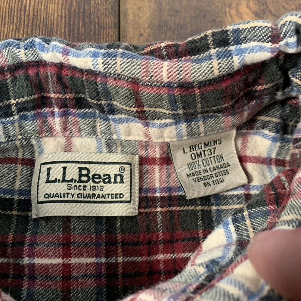LL BEAN‎ LONG SLEEVE PLAID BUTTON DOWN SHIRT RED GREEN MENS LARGE REG EUC